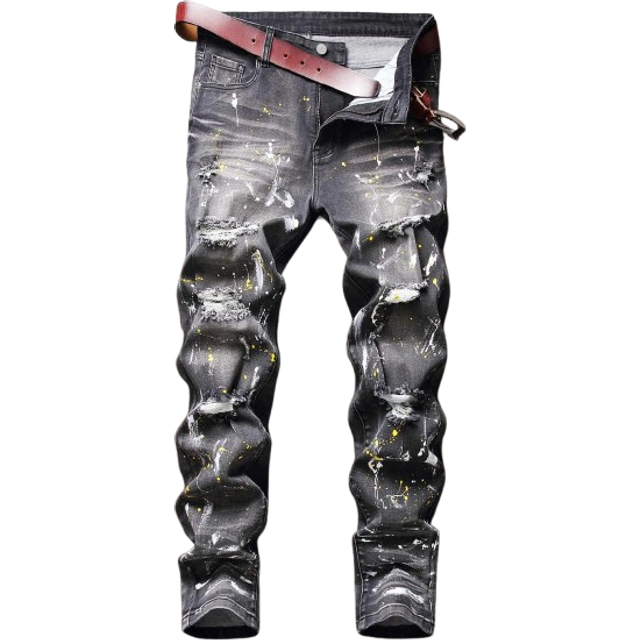 Herr bomullsstänk bläck slitna jeans utan bälte Slim Fit Long Frayed Jean Cargo Vanlig ljusgrå Går ut Street Wear Vänner - Svart (28,30,32,36,34)