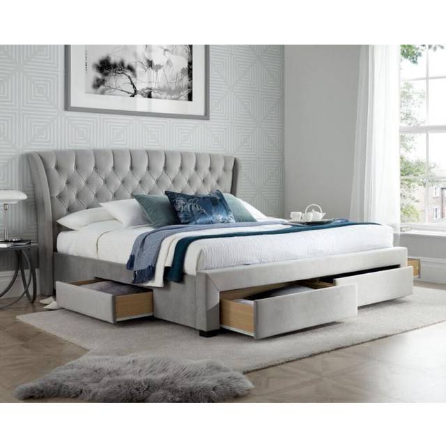 Newton - Double - 4-Drawer Storage Bed - Grey - Velvet - 4ft6 - Happy Beds