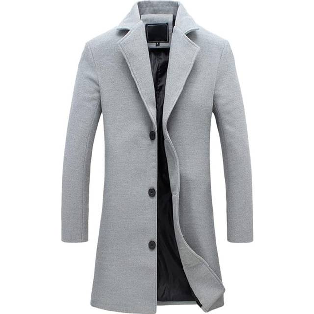 (2xl, Light-Grey) Men's Work Business Coat Classic Trench Overcoats Mid Long Wool Blend Top Pea Coats Winter Jackets
