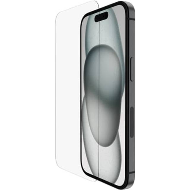 Belkin ScreenForce UltraGlass 2 antimikrobielle iPhone 15, Display-Schutzfolie, kratzfest, dünnes Glas, in Tests bestätigter Härtegrad 9H für iPhone 15/iPhone 14 Pro, blasenfreien Anbringung