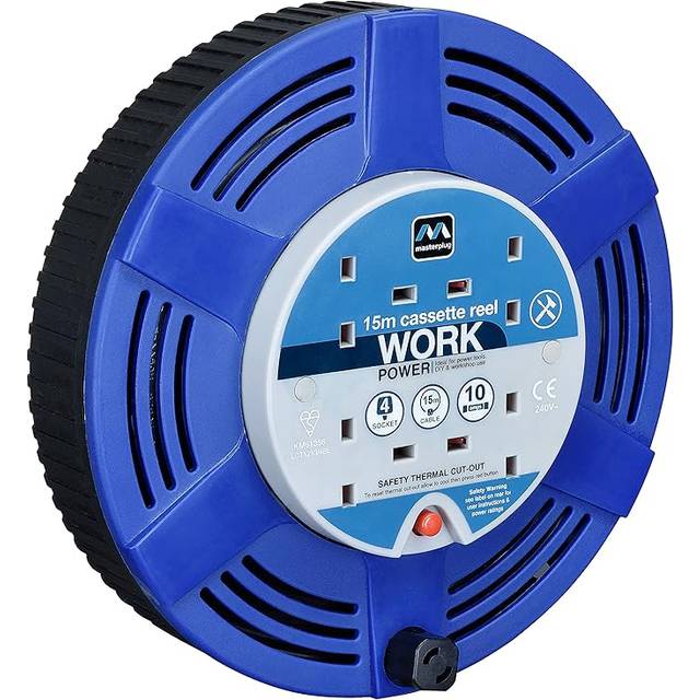 Masterplug 4 Socket 40m 13A Heavy Duty Open Cable Reel - Blue