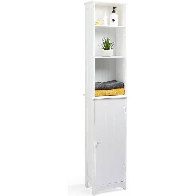 Tall bathroom cabinet, white shaker style bathroom tallboy w/ shelves - vonhaus