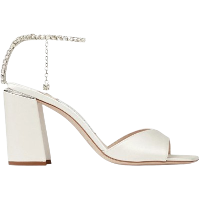 Jimmy Choo White Saeda 100 Heeled Sandals - IVORY/CRYSTAL - IT 40