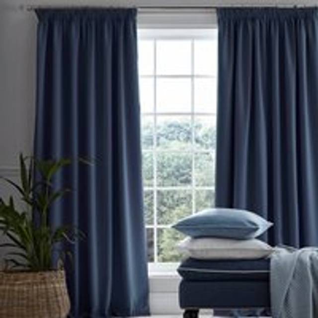 Laura Ashley Stephanie Ready Made Thermal Blackout Curtains Midnight - Blue