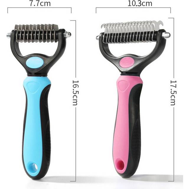 (  Blue,   Double Side Blade 10.3cm) Dog Pet Cat Fur Dematting Grooming Deshedding Trimmer Tool Comb Brush Size