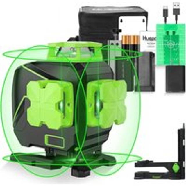 Huepar - 16 Lines Self-Leveling Laser Level 4 x 360°Cross Line Laser - 4D Green Beam Rechargeable Tiling Floor Laser Tool -2 x 360° Horizontal&2 x
