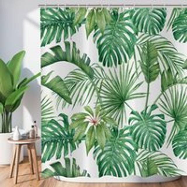 Alwaysh - Tropical Leaves Shower Curtain 180x180, Green Palm Leaves Shower Curtain Jungle Botanical Plant Waterproof Bath Curtain Washable Polyester