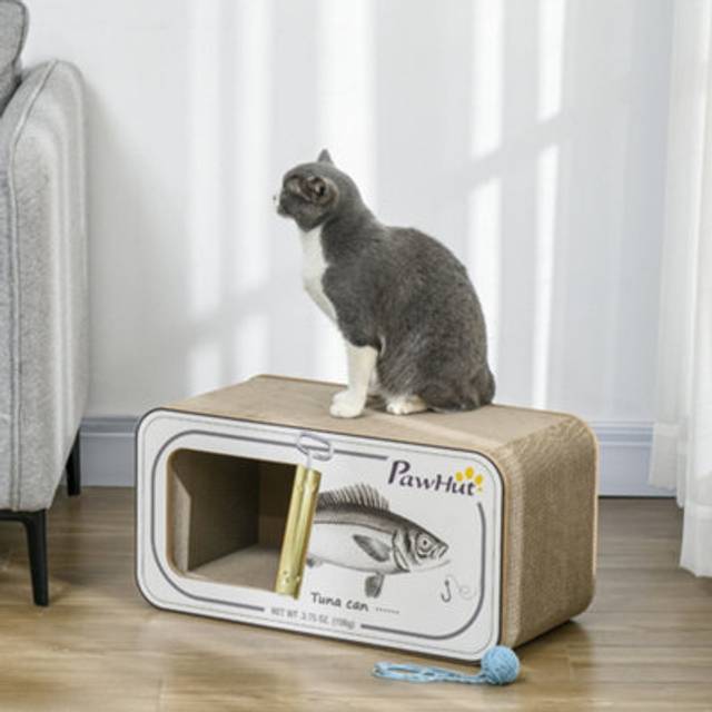 Pawhut 2 in 1 Cat Scratching Board Cardboard Cat House with Catnip