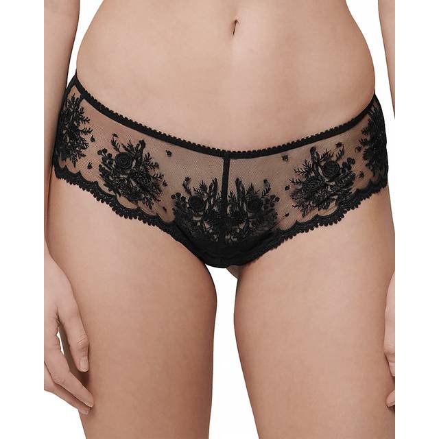 Intrigue Embroidered Tulle Boyshorts - BLACK - X-Small