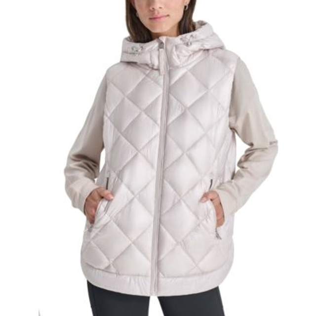Quilted Curved Hem Puffer Vest Cream - M