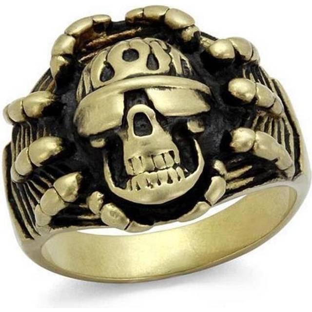 IP Antique Copper Stainless Steel Ring with Epoxy, Jet - Size 8