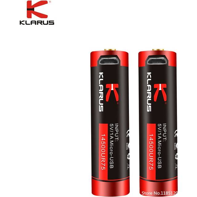 2 st klarus 14500 ru 75 14500 li- jonbatteri 750 mah 2.77w med uppladdningsbart micro-usb laddningskabel