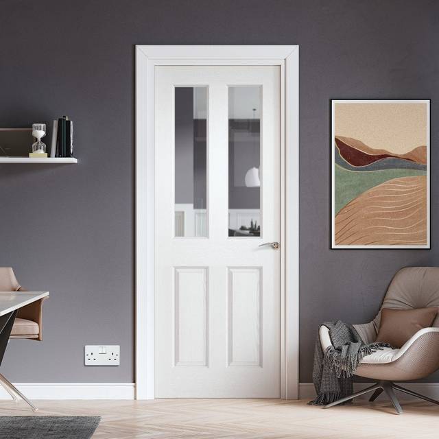 Liberty Doors White Internal Primed Lifestyle Textured Square Top 2 Light Clear Glass Door (118973) Size (Height x Width x Thickness): 1981x610x35mm (