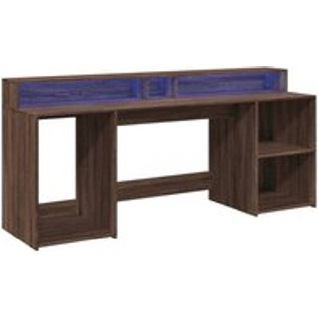 vidaXL Desk with LED Lights Brown Oak 200x55x91 cm Engineered Wood