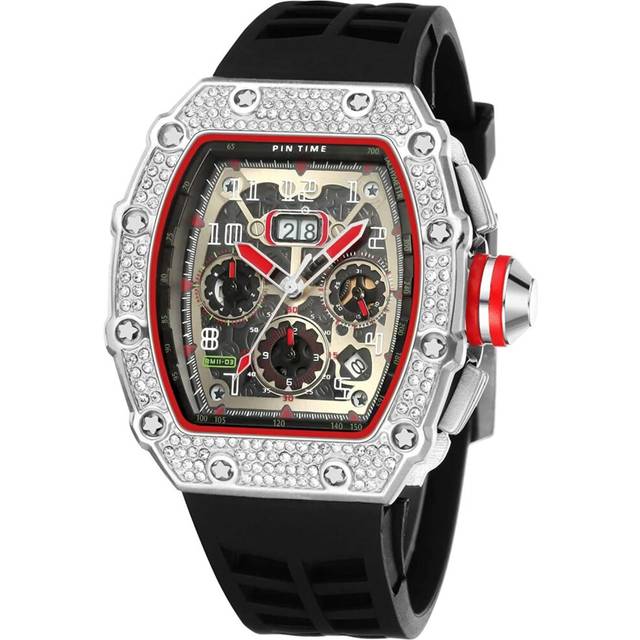 VEANXIN Mens Unique Punk Bling Iced Out Dress Watches Tonneau Rectangle Watches for Men Waterproof Analog Chronograph Sports Work Mens Wrist Watch L