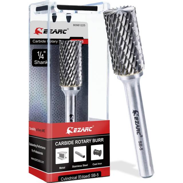 SB-5 Tungsten Carbide Burr with 1/4âShank - Double Cut Rotary File Cylinder End Cut, Cutting Burrs Die Grinder Bit for