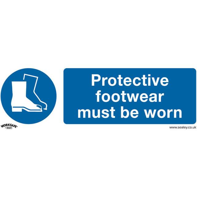 10x FOOT PROTECTION MUST BE WORN Safety Sign - Rigid Plastic 300 x 100mm Warning