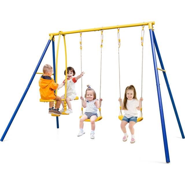 Costway Blue and Yellow Swing and Glider Kids Play Set - 116.8 x 30.5 x 25.4cm