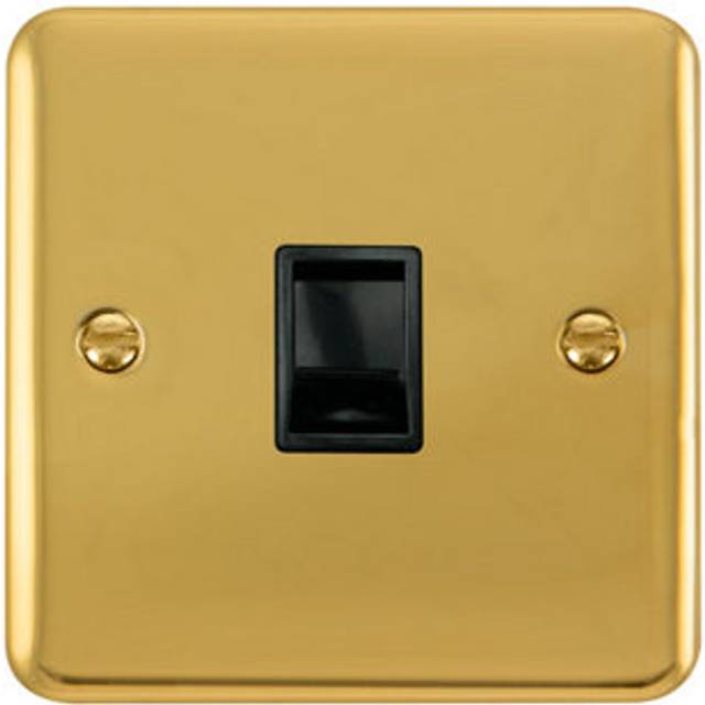Curved Polished Brass Rj11 Socket - Black Trim Se Home