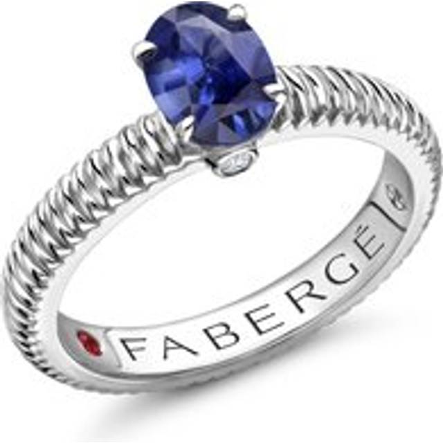 Faberge Colours of Love 18ct White Gold Sapphire Diamond Fluted Ring - 58