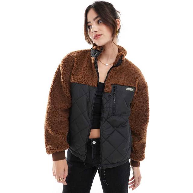 Superdry Damen Workwear Hybridjacke aus Fleece Braun - Größe: 44