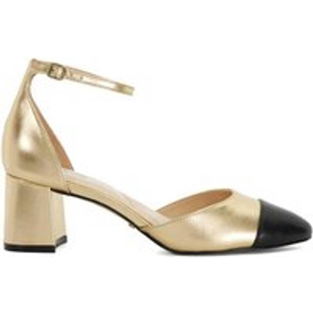 Dune London Womens Ladies Careless - Leather Block Heel Ankle Strap Courts - Gold - Size UK 5