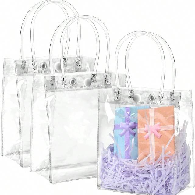 SHEIN 10/20pcs Clear Gift Bags With Handles, Waterproof Clear Gift Bags, Small Clear Goodie Bags, Clear Favor Bags, Fall Gift Wrap Tote Bags, For Wedding Bi