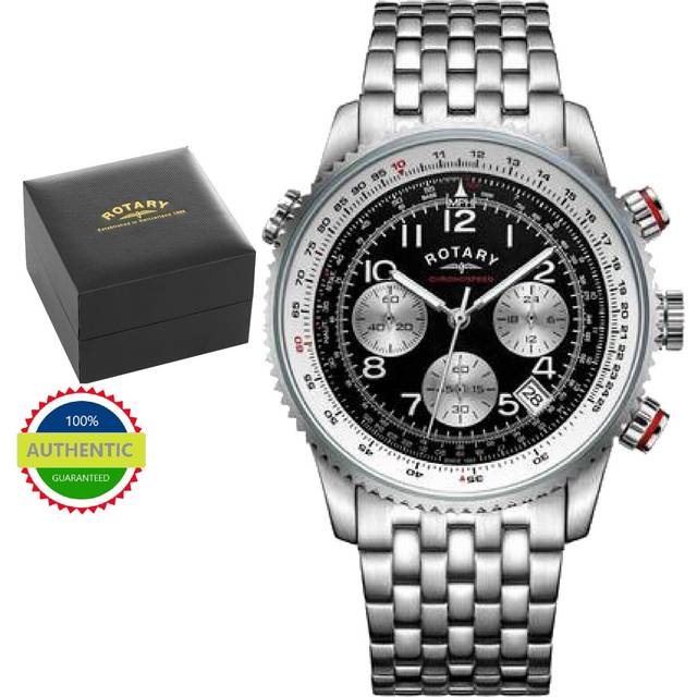 Rotary Men's Pilot Black Chronograph Dial Stainless Steel Watch