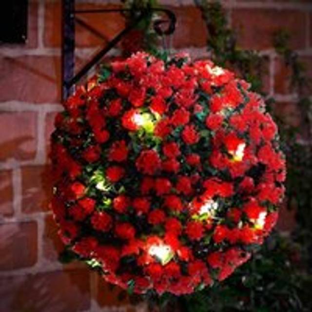 28CM Solar Powered Topiary Ball 20 LED Flower Lights Dual Function For Outdoor Decorations - Red - One Size