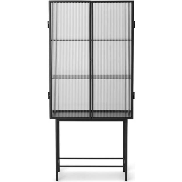 Ferm Living - Haze Vitrine Cabinet Reeded Glass - schwarz/Magnetverschluss/3 Fächer/BxHxT 70x155x32cm - black (155.0 x 70.0 x 32.0cm)