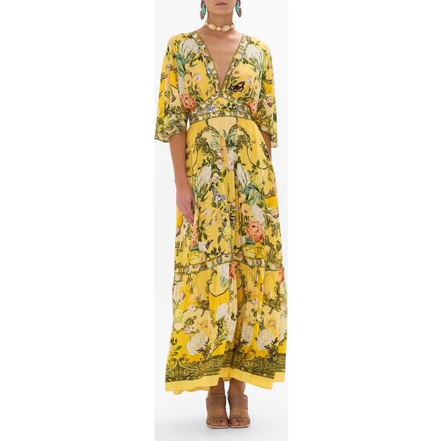 Waisted Dress with Hem Ruffle Paths of Gold, L
