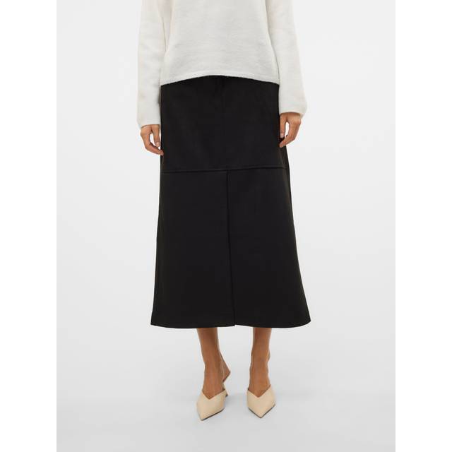 Vero Moda – Svart maxikjol i mockaimitation med slits framtill-Svart/a