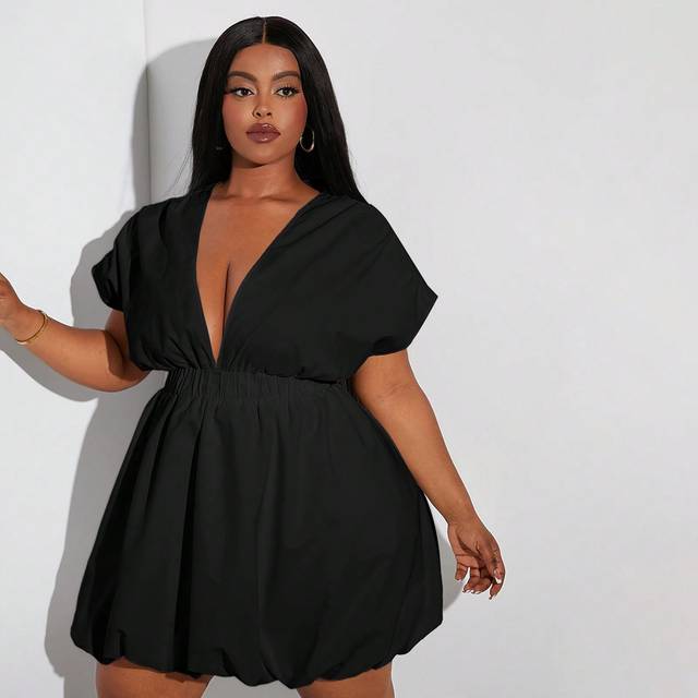 SHEIN Plus Size Prom Short Sleeve Ruffle Hem Dress