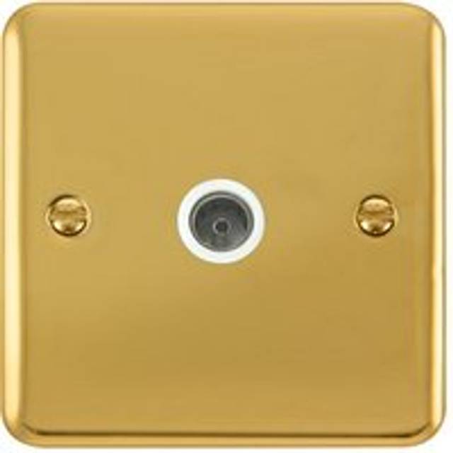 Se Home - Curved Polished Brass 1 Gang Single Coaxial tv Socket - White Trim