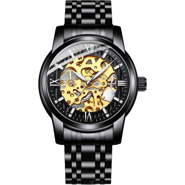 VEANXIN Delicate Skeleton Mechanical Watches for Men Automatic Slef-Wind Wrist Watch Luxury Stainless Steel Watch, Luminous Dial, 30M Waterproof