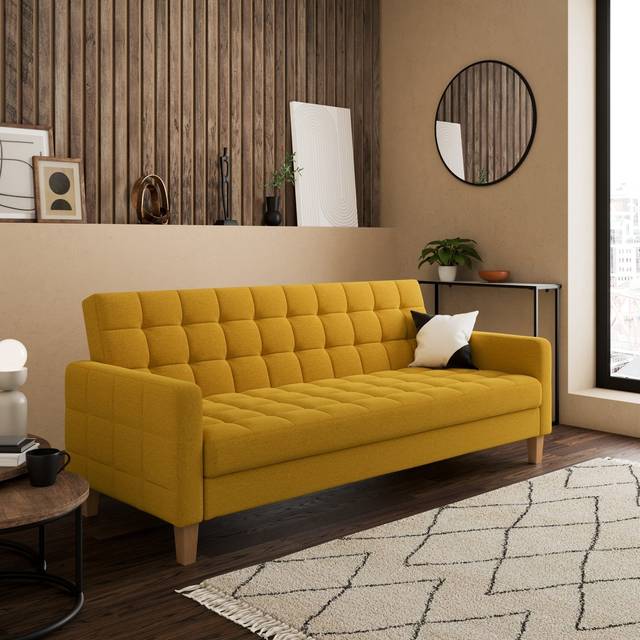 Harlow Flatweave Storage Double Sofa Bed - Ochre