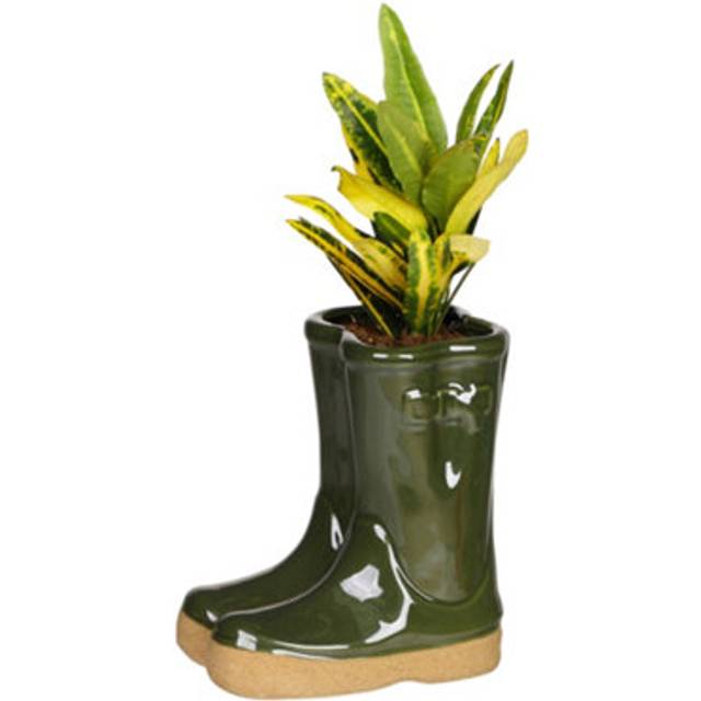 Green Children Wellington Outdoor Boot Ceramic Indoor Outdoor Flower Pot Garden Planter (W) 15cm, (H) 17cm - One Size
