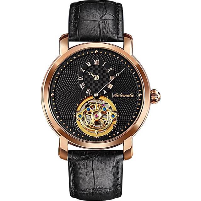 VEANXIN Mens Mechanical Automatic Skeleton Watch Casual Watch for Men Waterproof Watch Leather Band Men Wrist Watch