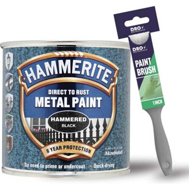 Hammerite Hammered Black Quick Drying Metal Paint 250ml 1 Paint Brush