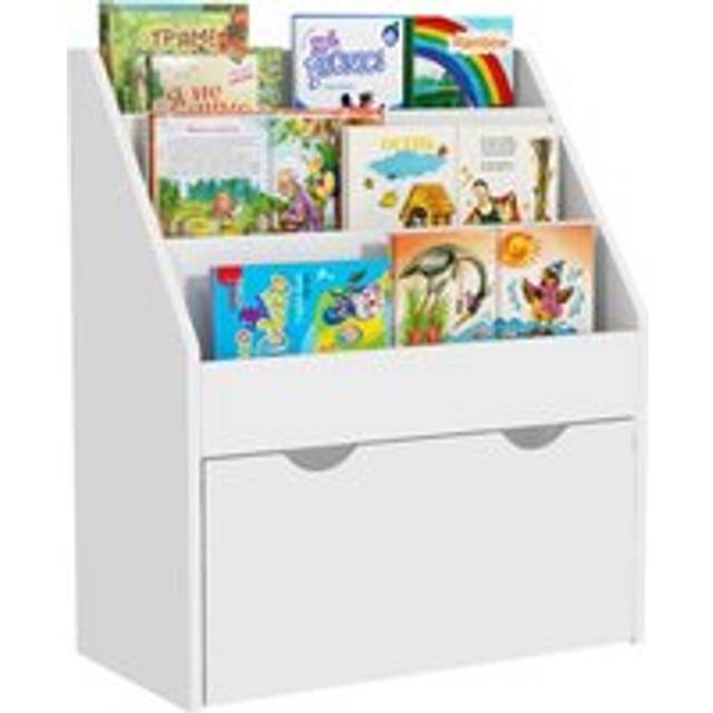 AIYAPLAY Kids Bookcase w/ 3 Tier Shelves, Drawer, for Bedroom, Nursery, White