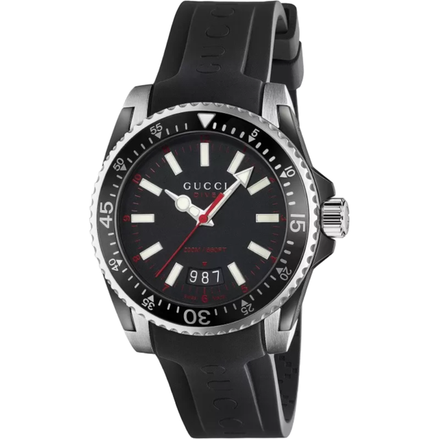 Gucci YA136303 Dive Black Dial Silicone Band Mens Watch - One Size