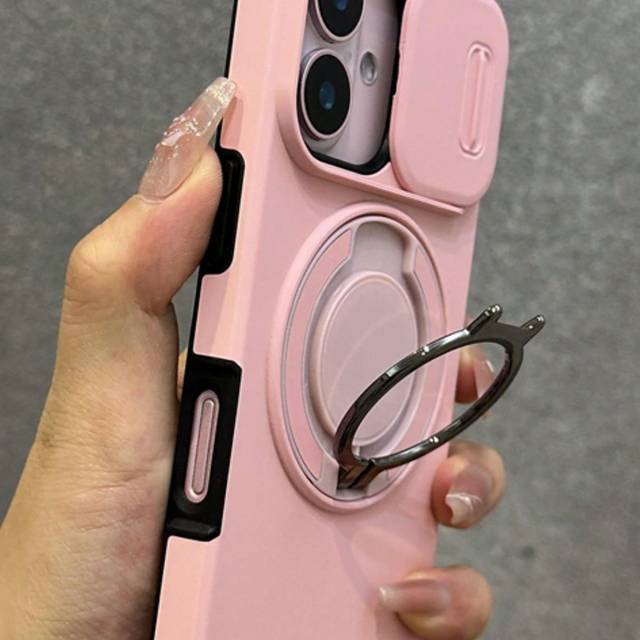 SHEIN 1PC Sliding Window Ring Holder Wireless Charging Phone Case Compatible With IPhone 16 15 14 13 12 11 Pro Max Plus Soft Silicone Back Cover