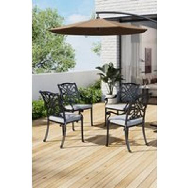 Aluminum Outdoor Dining Armchair with Cushion Set of 4 - Black - One Size