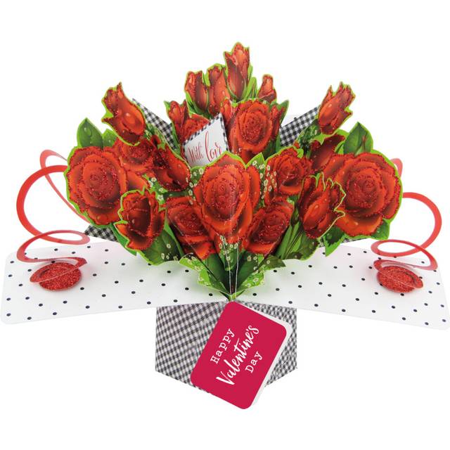 Roses With Love Happy Valentine's Day Pop Up Card Paper Flowers 3D Greeting Cards
