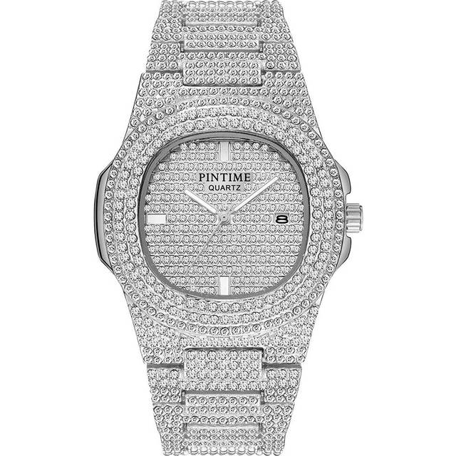 VEANXIN Men&#39;s/Womens Unisex Crystal Watch Full Bling Iced-Out Cuban Watch Oblong Silver/Gold Wristwatch Hip-Hop Stainless Steel Bracelet Watch