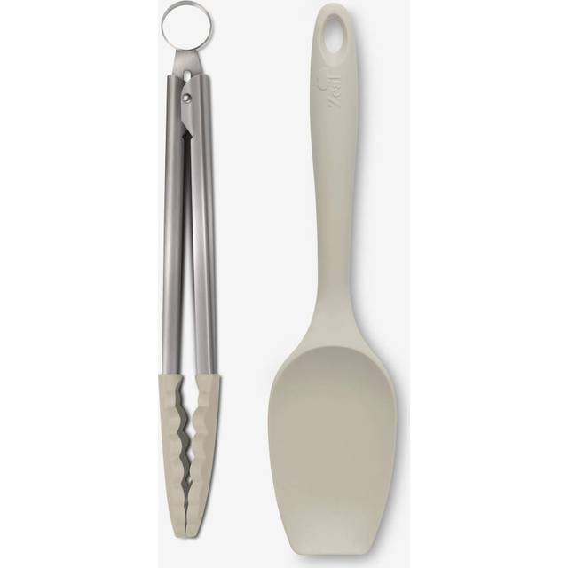 (Cream) Zeal Silicone Kitchen Tongs & Spatula Spoon Utensil Set
