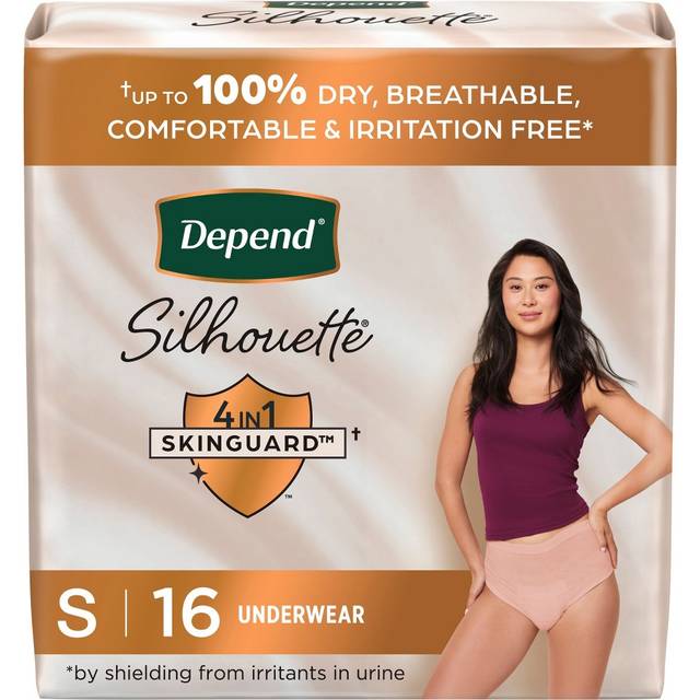 Depend Silhouette Adult Incontinence & Postpartum Bladder Leak Underwear for Women  Maximum Absorbency  Small  Pink  16 Count  Packaging May Vary