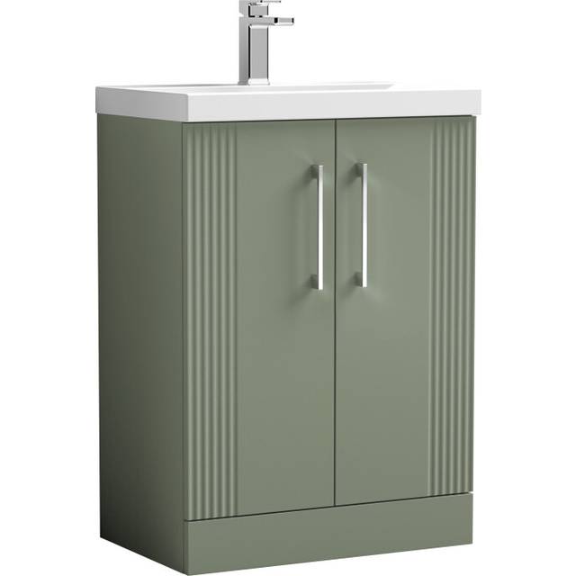 Retro 2 Door Floor Standing Vanity Unit with Mid-Edge 1 Tap Hole Ceramic Basin - 600mm - Satin Green - Balterley