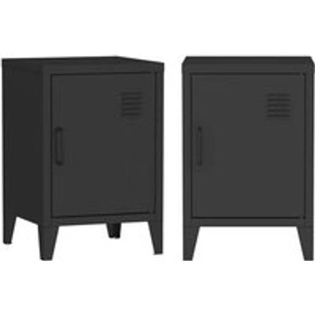 Sweeek - Pair of 1-door metal bedside tables, Soho, Black, 38x38x57 cm