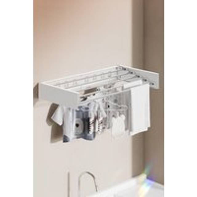 Wall Mounted Drying Rack Aluminum Rods Space Saving Clothes Drying Rack - White - One Size